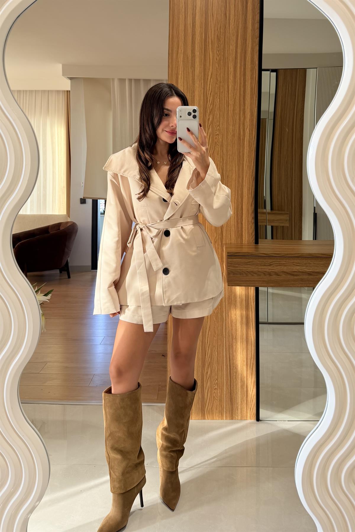 Rosendal Bej Trenç Şort İkili Takım