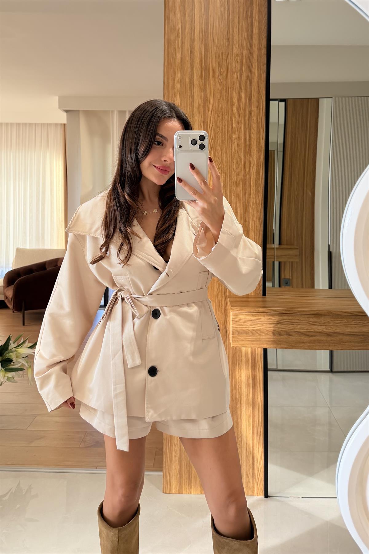 Rosendal Bej Trenç Şort İkili Takım