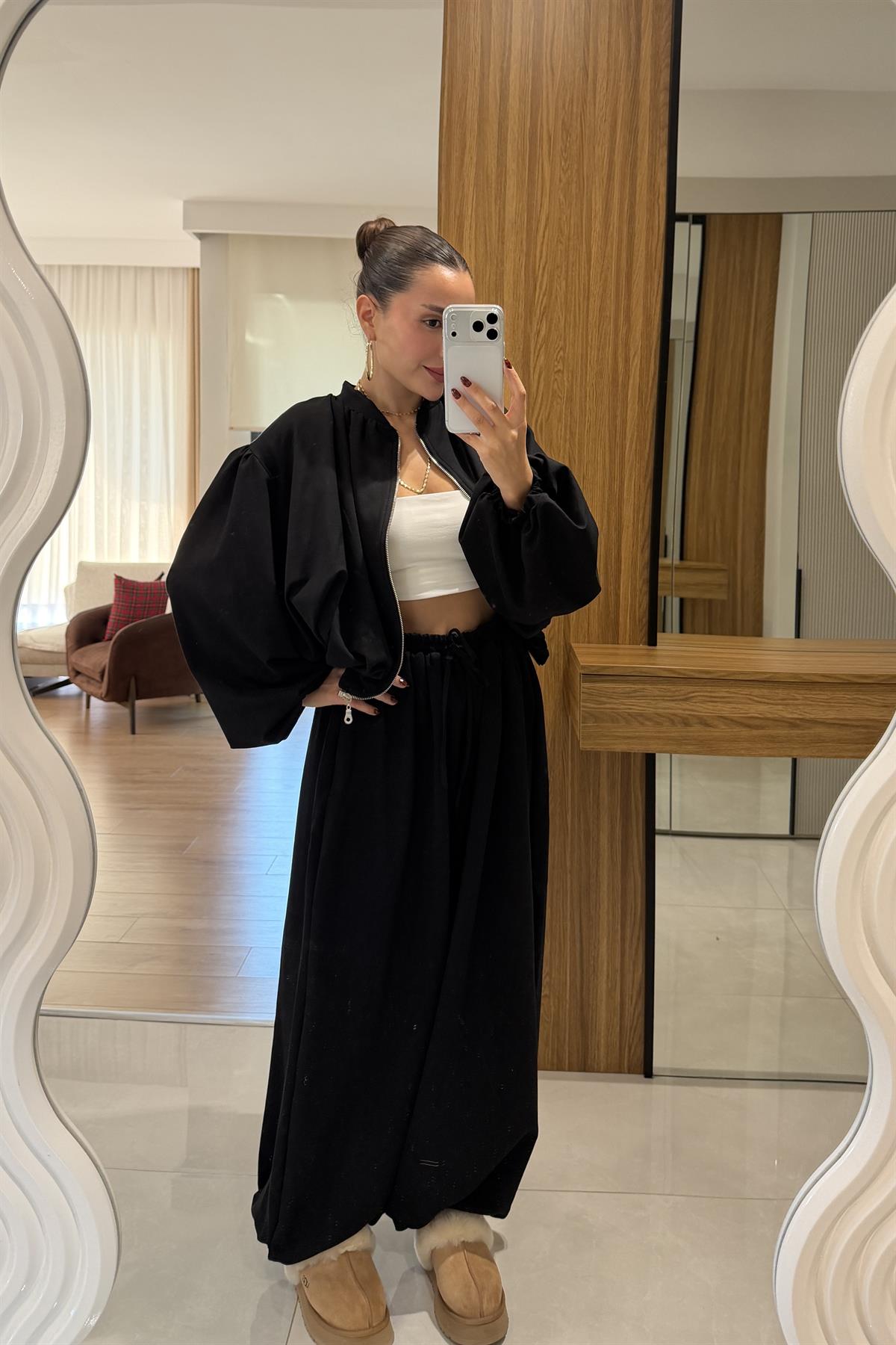 Rosia Siyah Modal Şalvar Model Takım