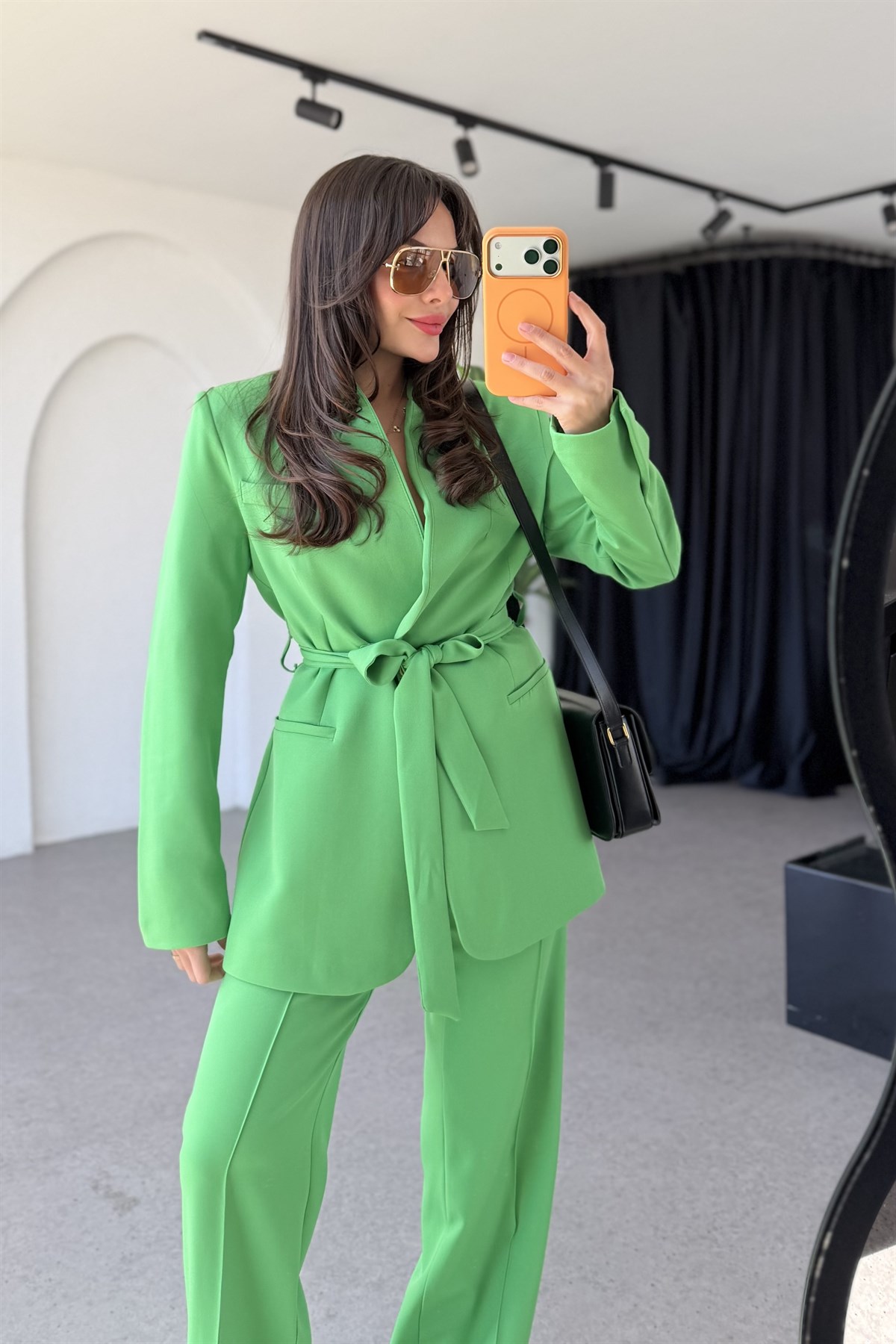 Rosie Yeşil Kuşaklı Blazer Takım