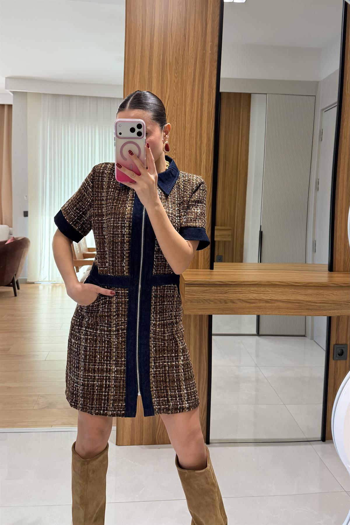 Rosita Kahve Tüvit Elbise