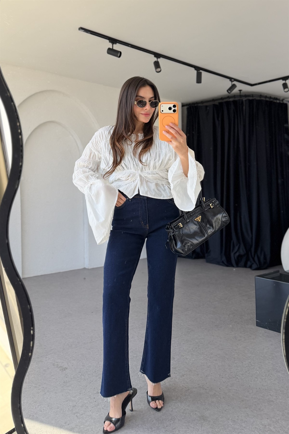 Rosy Darkblue Yüksek Bel Flare Jean 