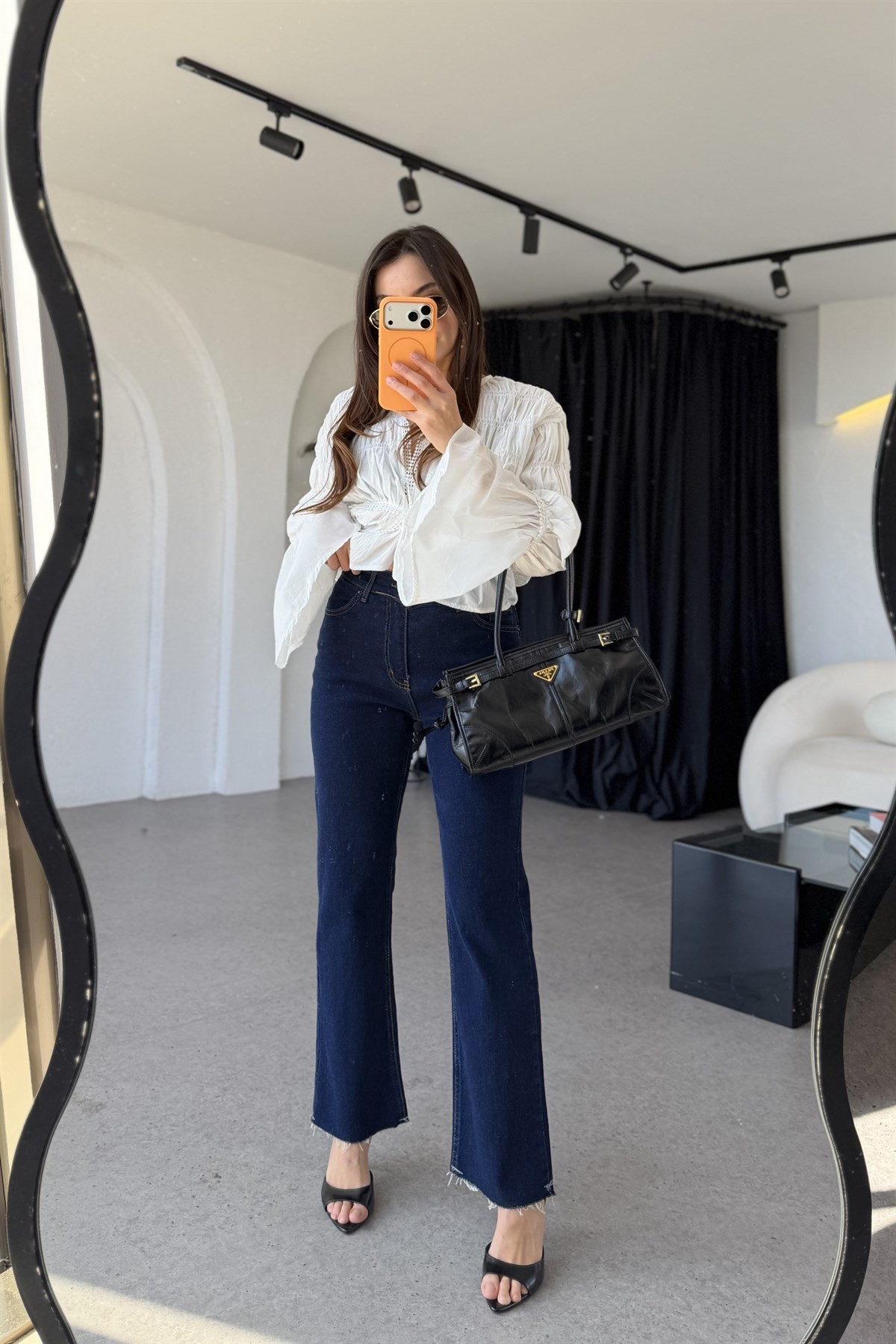 Rosy Darkblue Yüksek Bel Flare Jean 