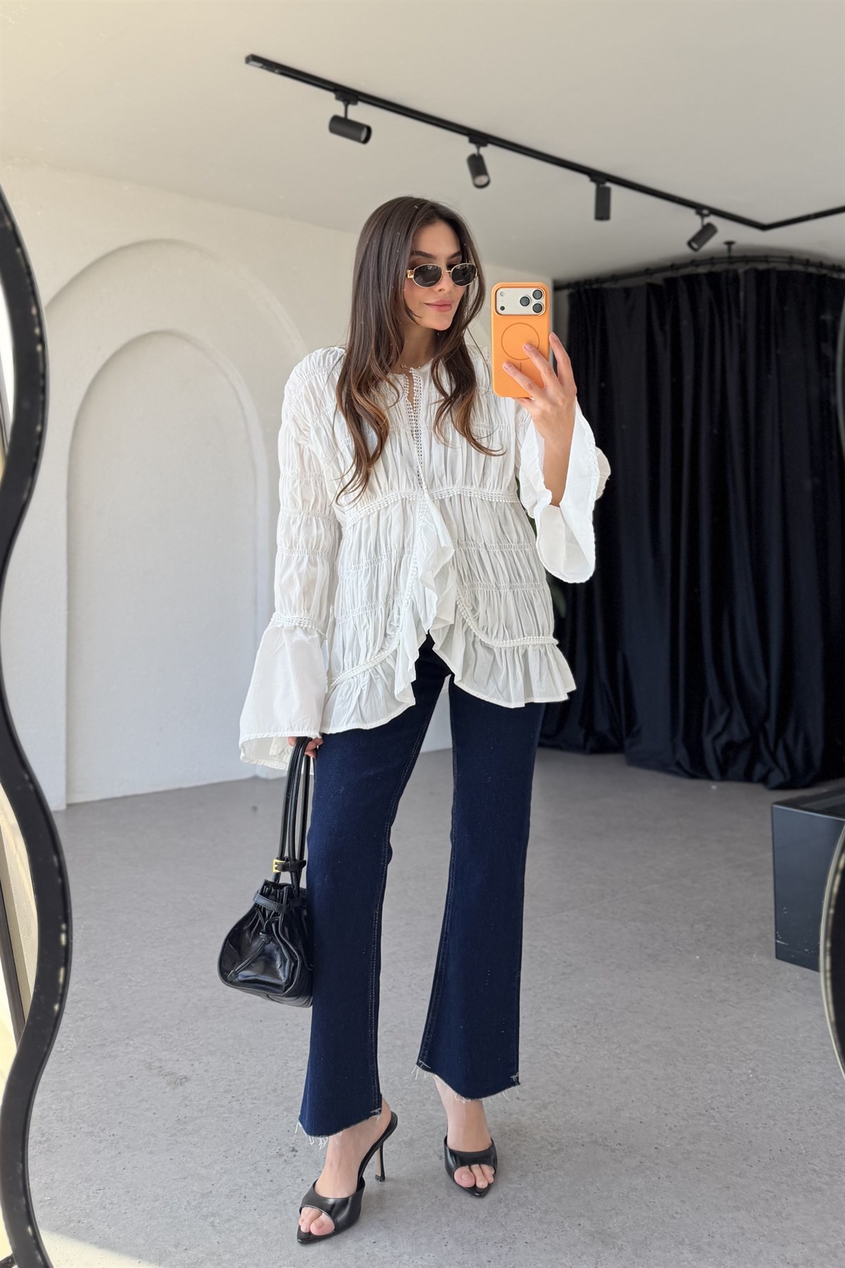 Rosy Darkblue Yüksek Bel Flare Jean 