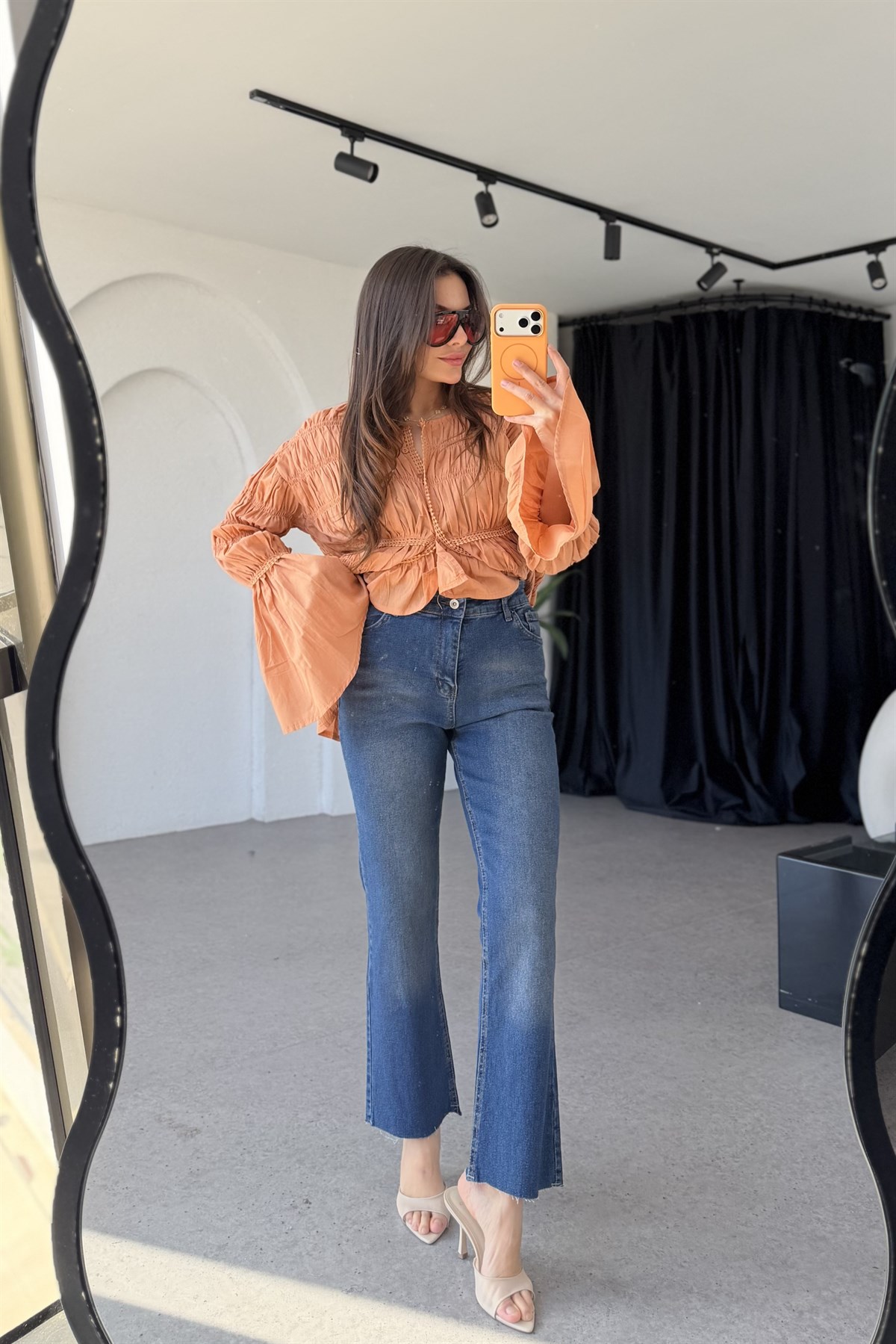 Rosy Midblue Yüksek Bel Flare Jean 