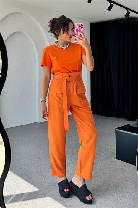 Rovena Kargo Cepli Kemerli Pantolon-Turuncu