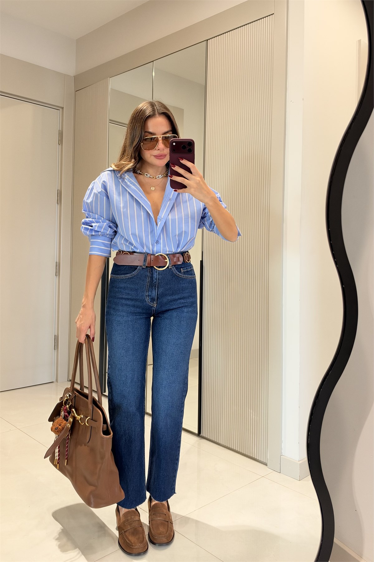 Rovena Midblue Yüksek Bel Straight  Jean