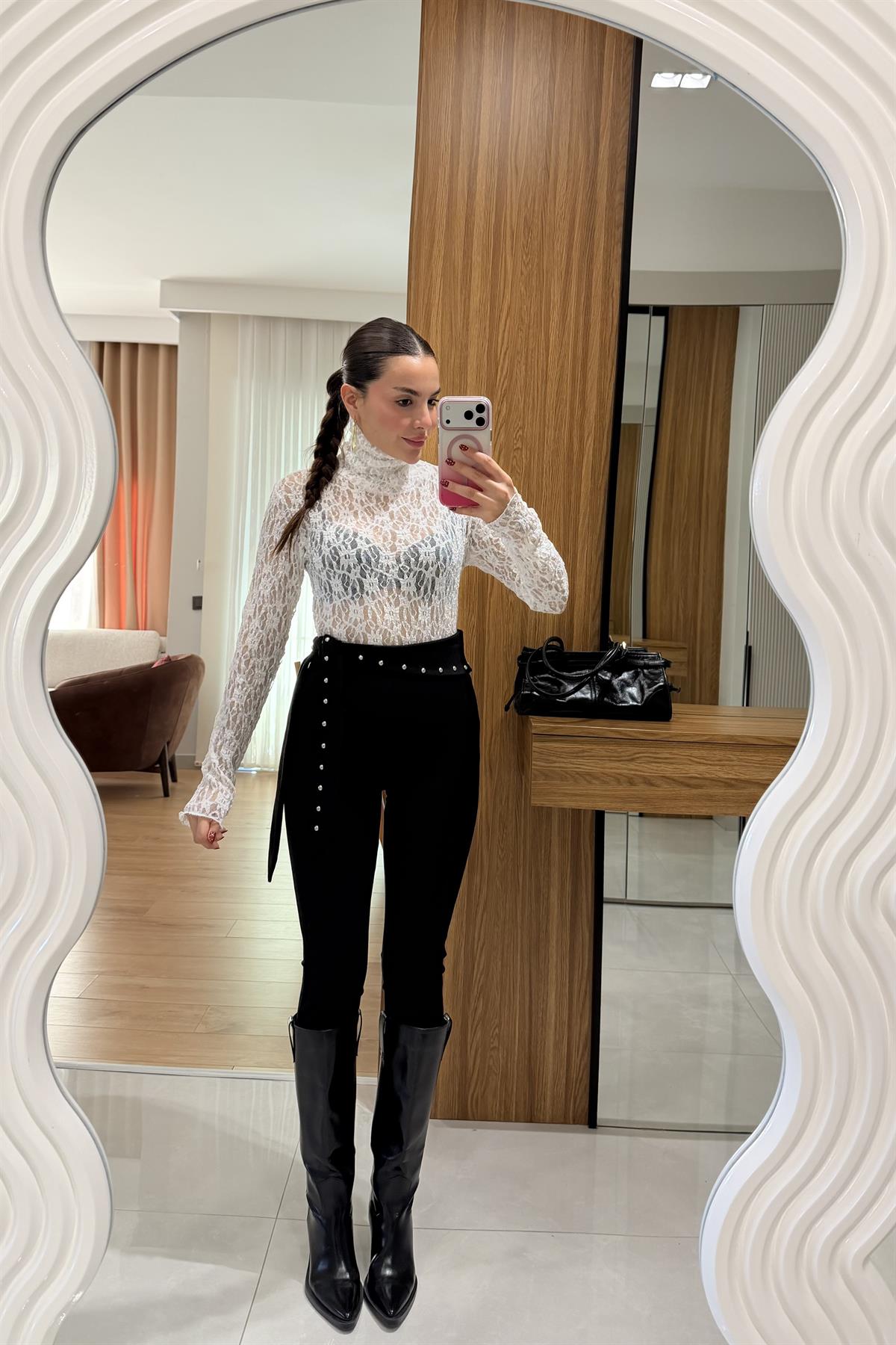 Rowena Siyah Drop Taşlı Çelik Tayt