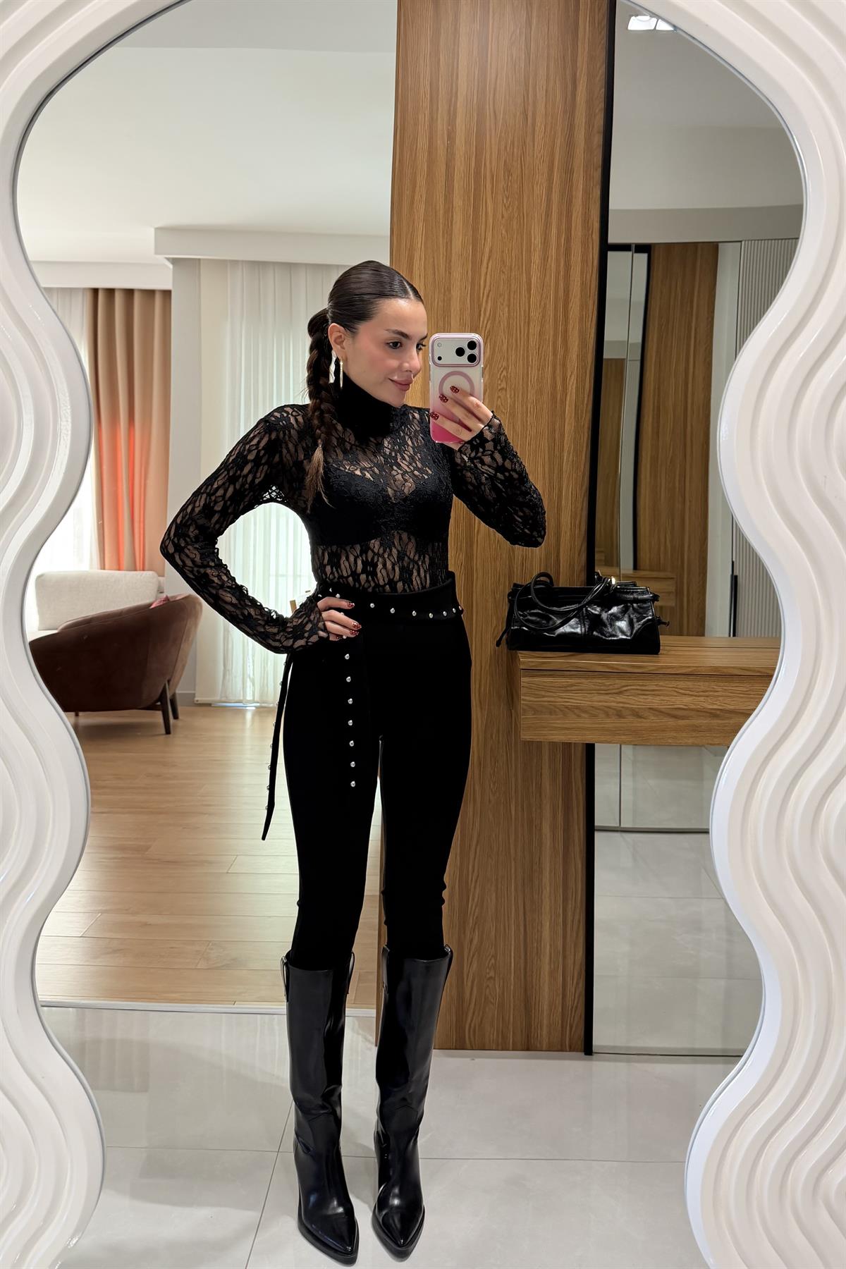 Rowena Siyah Drop Taşlı Çelik Tayt