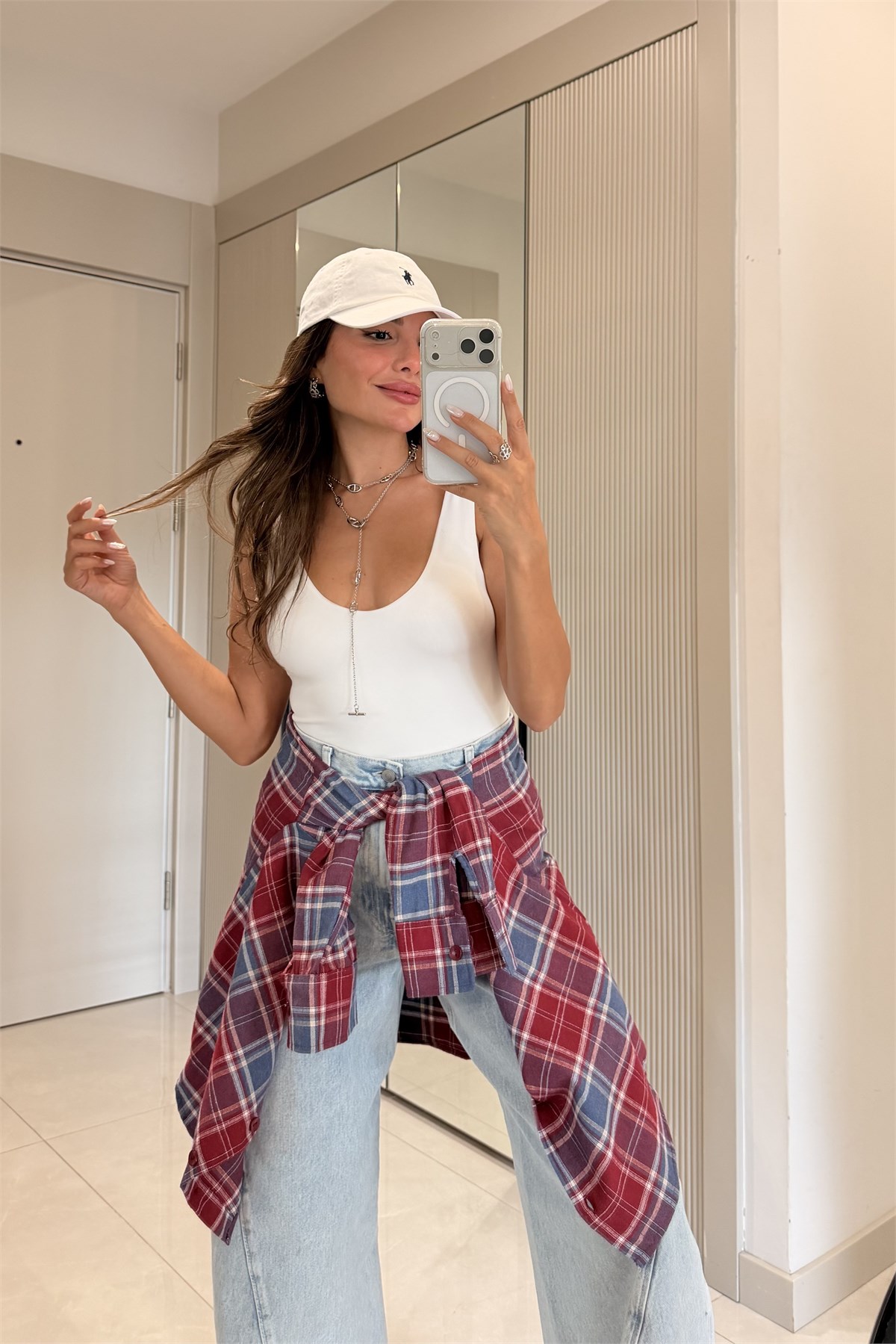 Royal Bordo Ekose Marka Model Gömlek