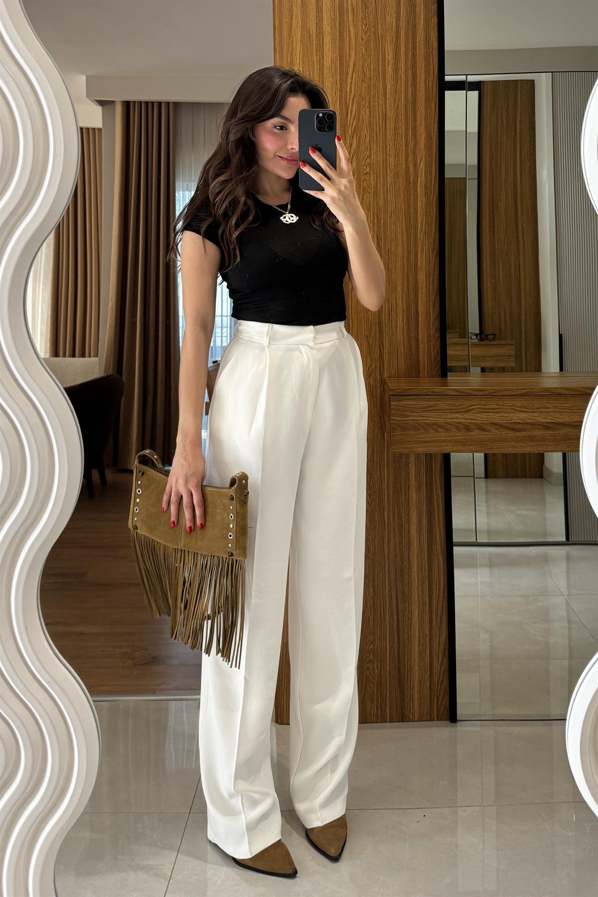 Ruano Beyaz Palazzo Pantolon