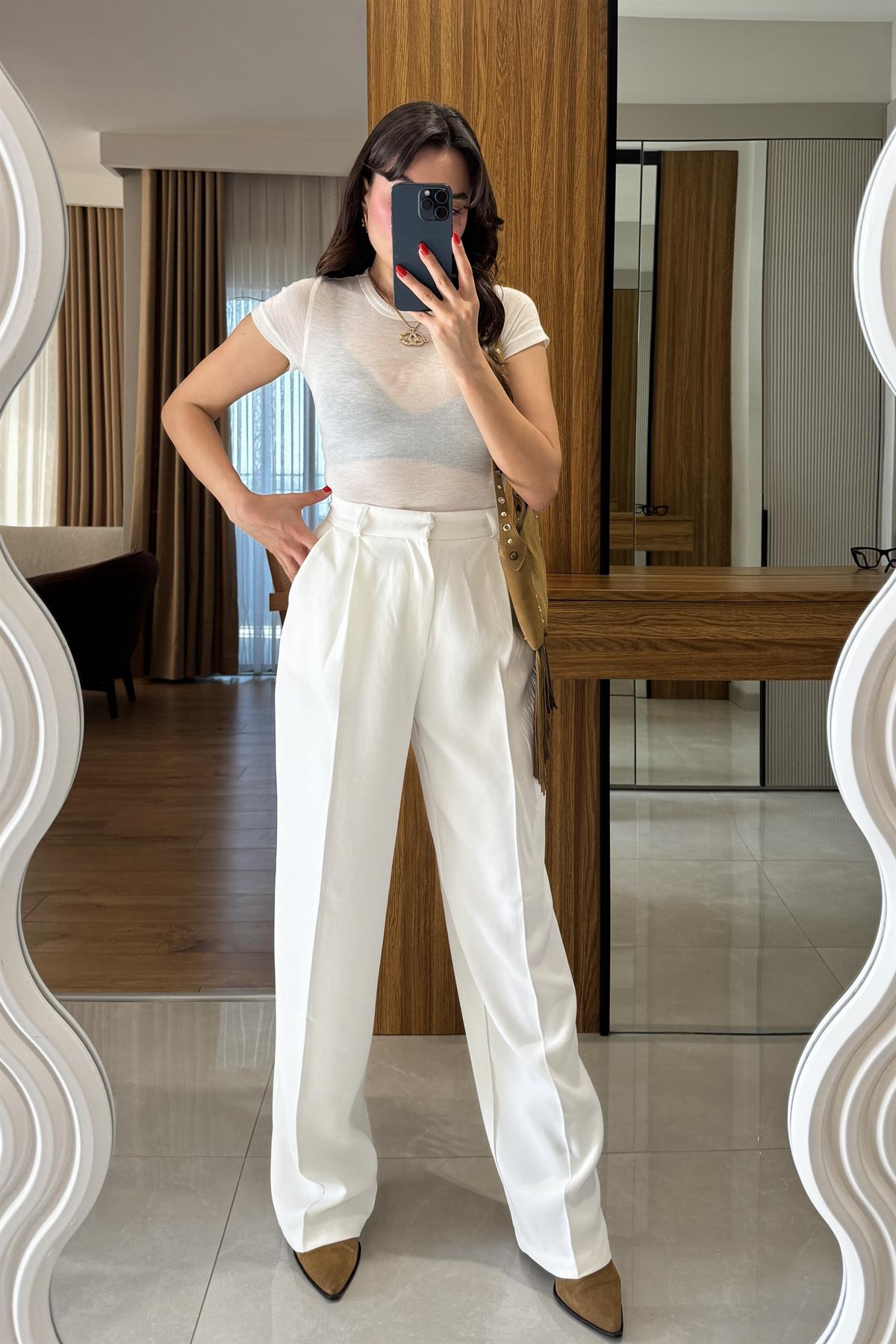 Ruano Beyaz Palazzo Pantolon