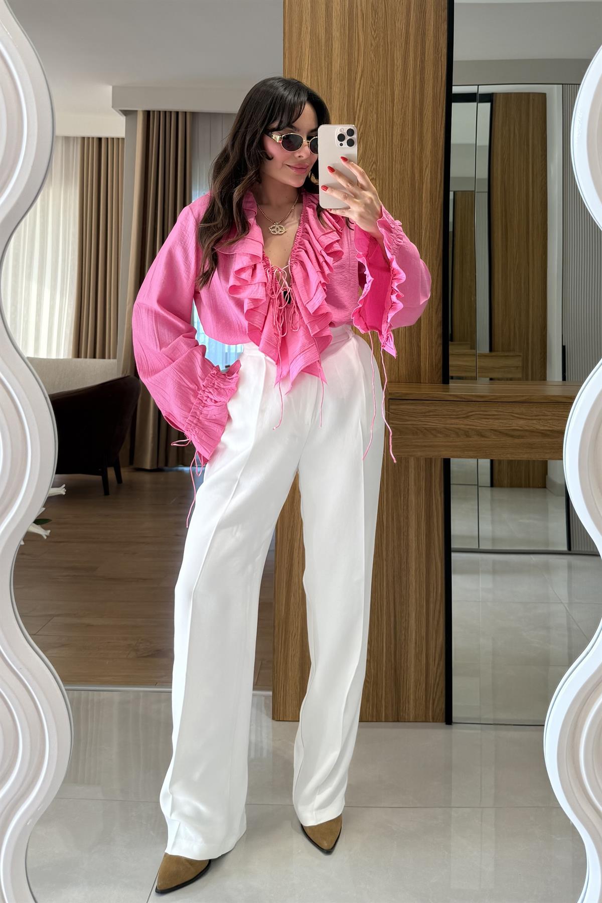 Ruano Beyaz Palazzo Pantolon