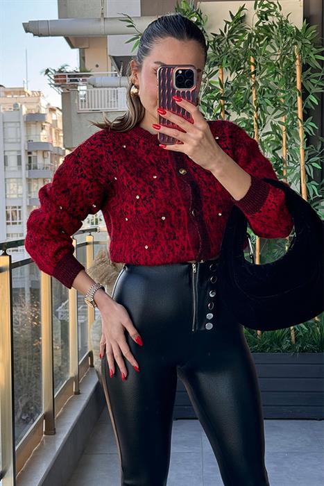 Ruben Yumoş Desenli Hırka - Bordo