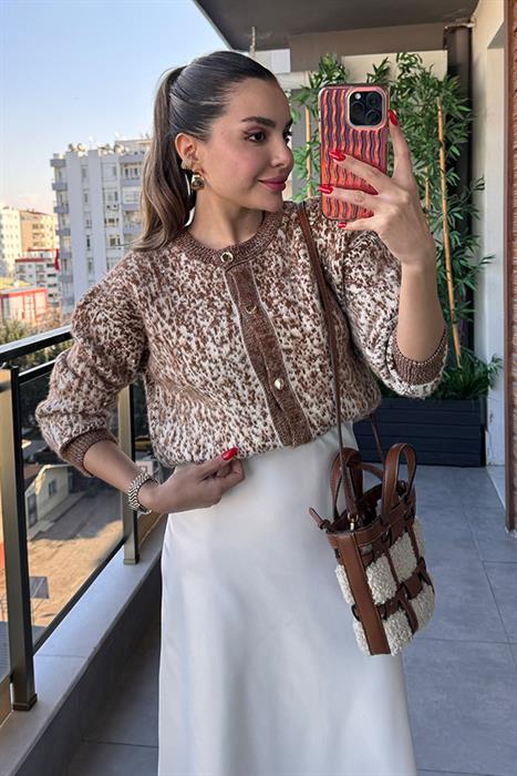 Ruben Yumoş Desenli Hırka - Camel