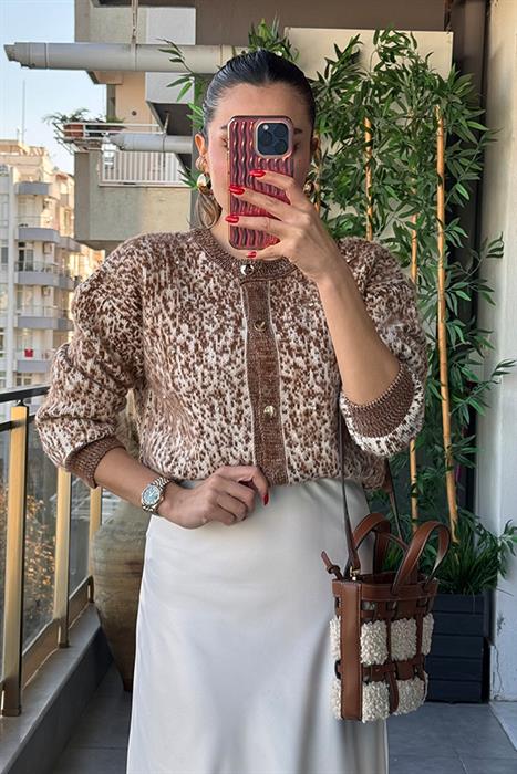 Ruben Yumoş Desenli Hırka - Camel