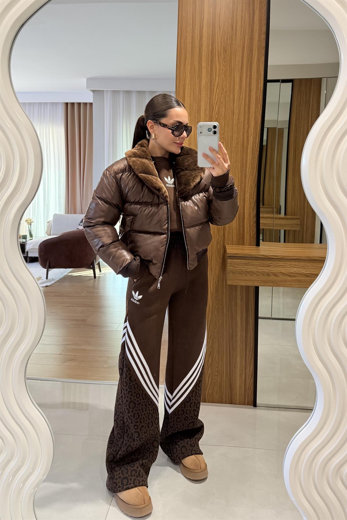 Rusian Kahve Şeritli Şardonlu Eşofman Takımı