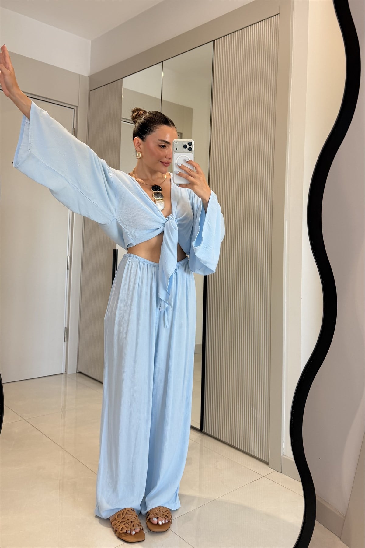 Nuvira Bebe Mavi Bağlamalı Kimono Pantolon Takım