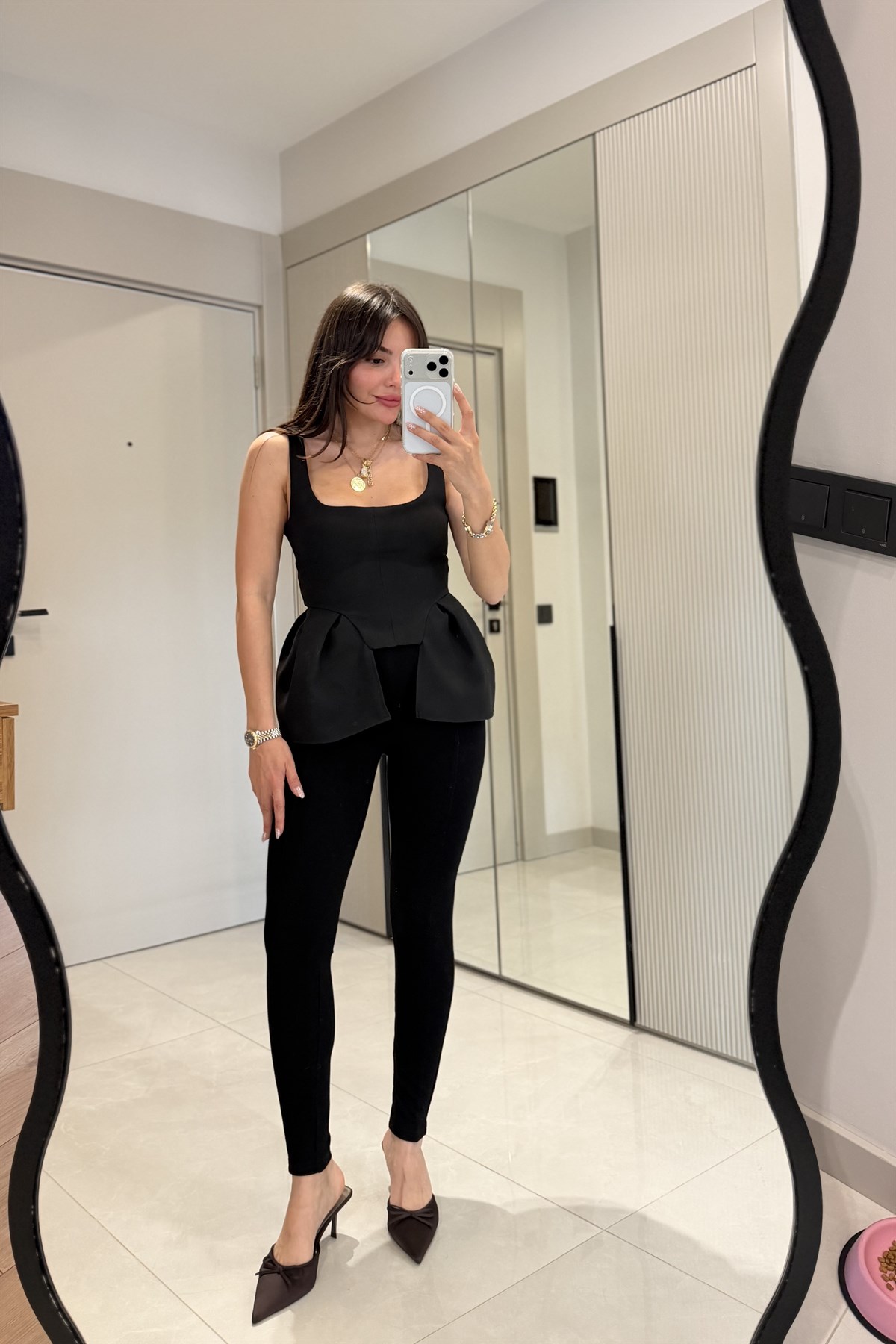 Russie Siyah Peplum Bluz
