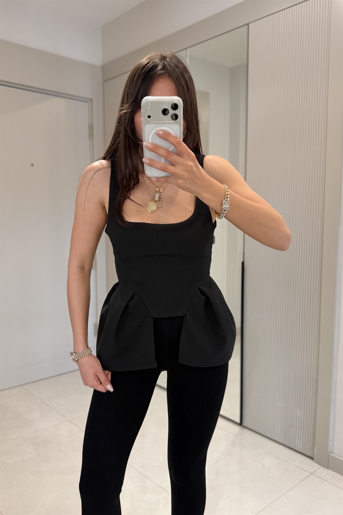 Russie Siyah Peplum Bluz