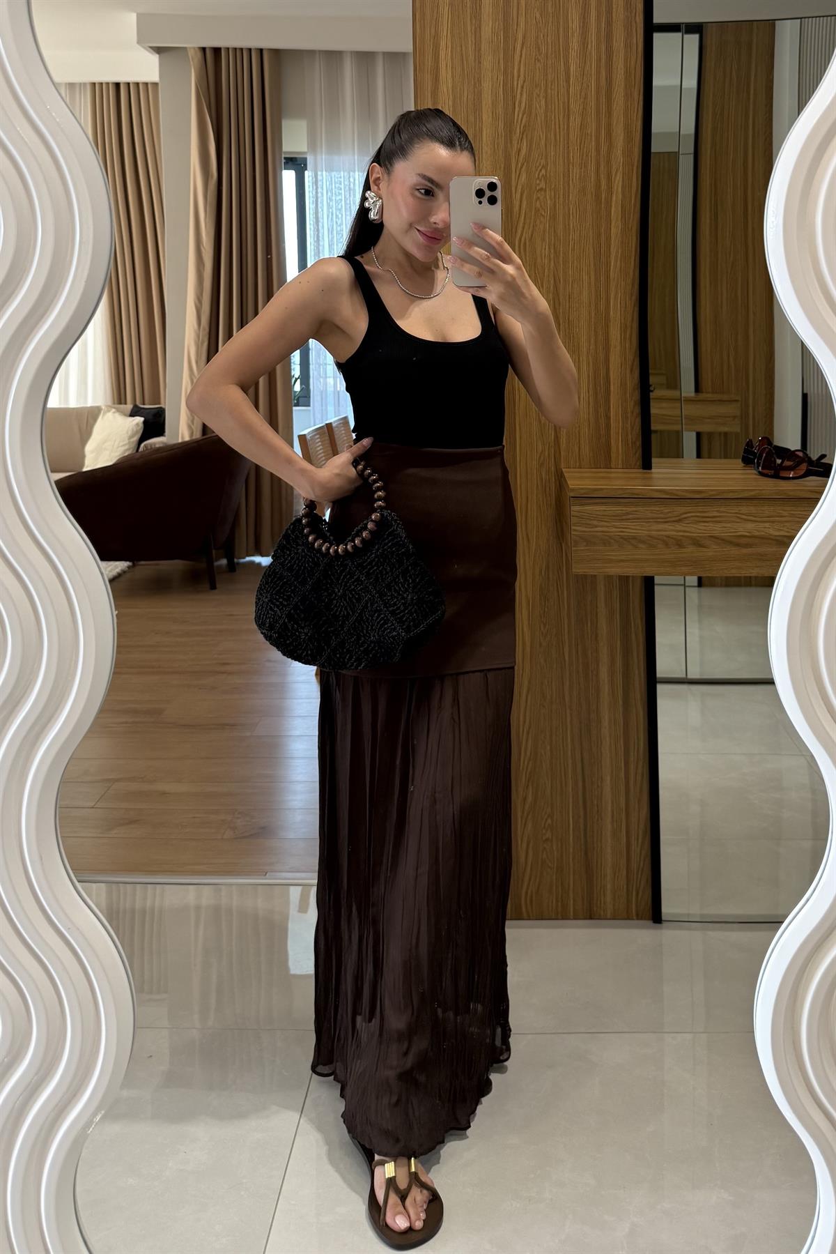 Saela Acı Kahve İçi Kraşlı Etek 