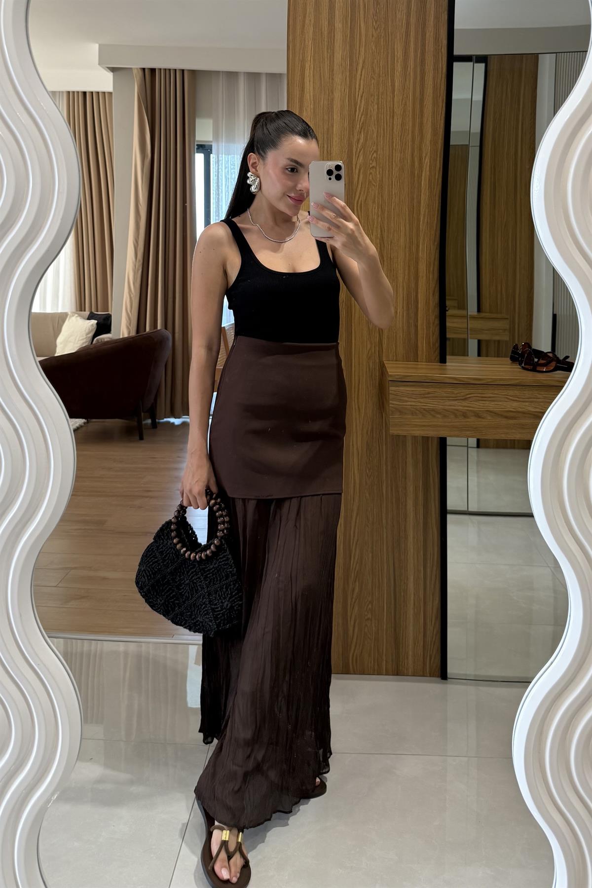 Saela Acı Kahve İçi Kraşlı Etek 