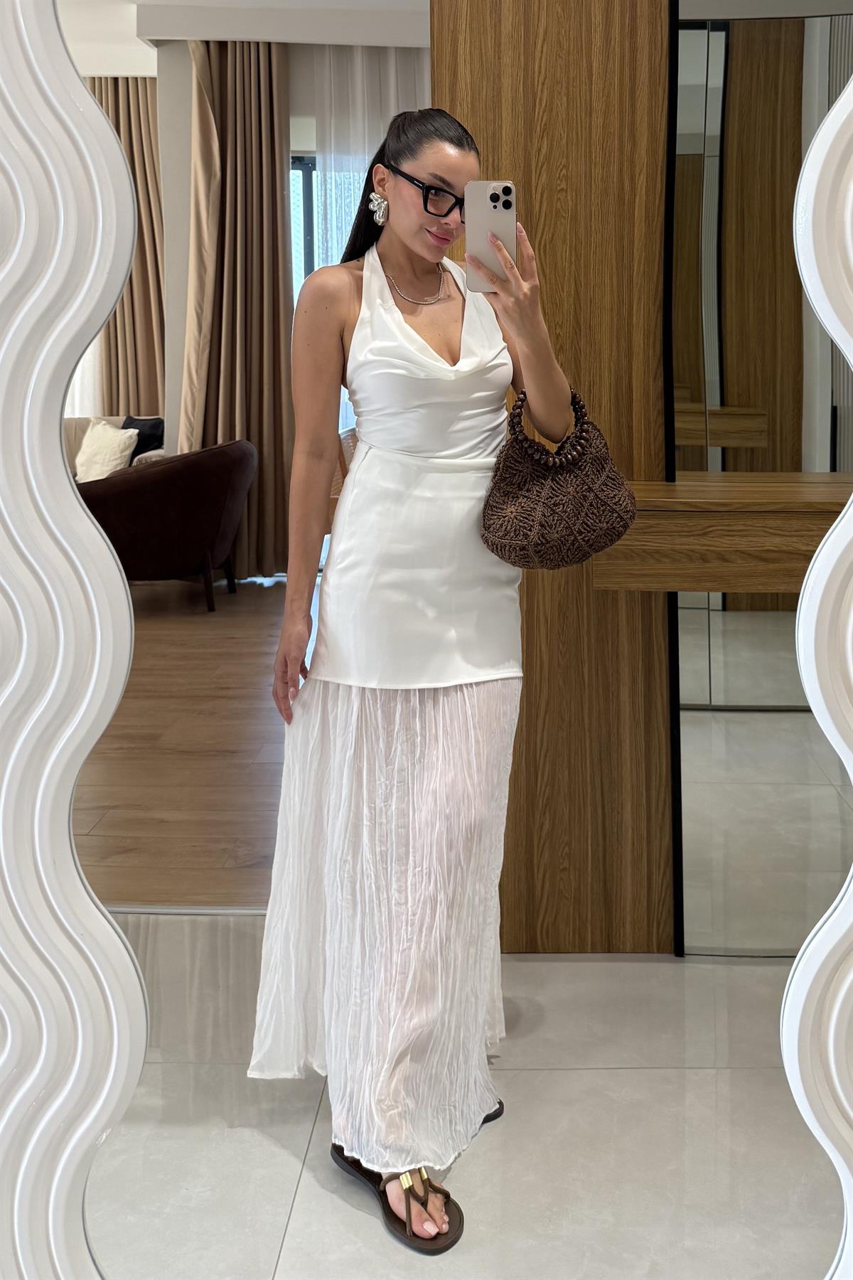 Saela Beyaz İçi Kraşlı Etek 