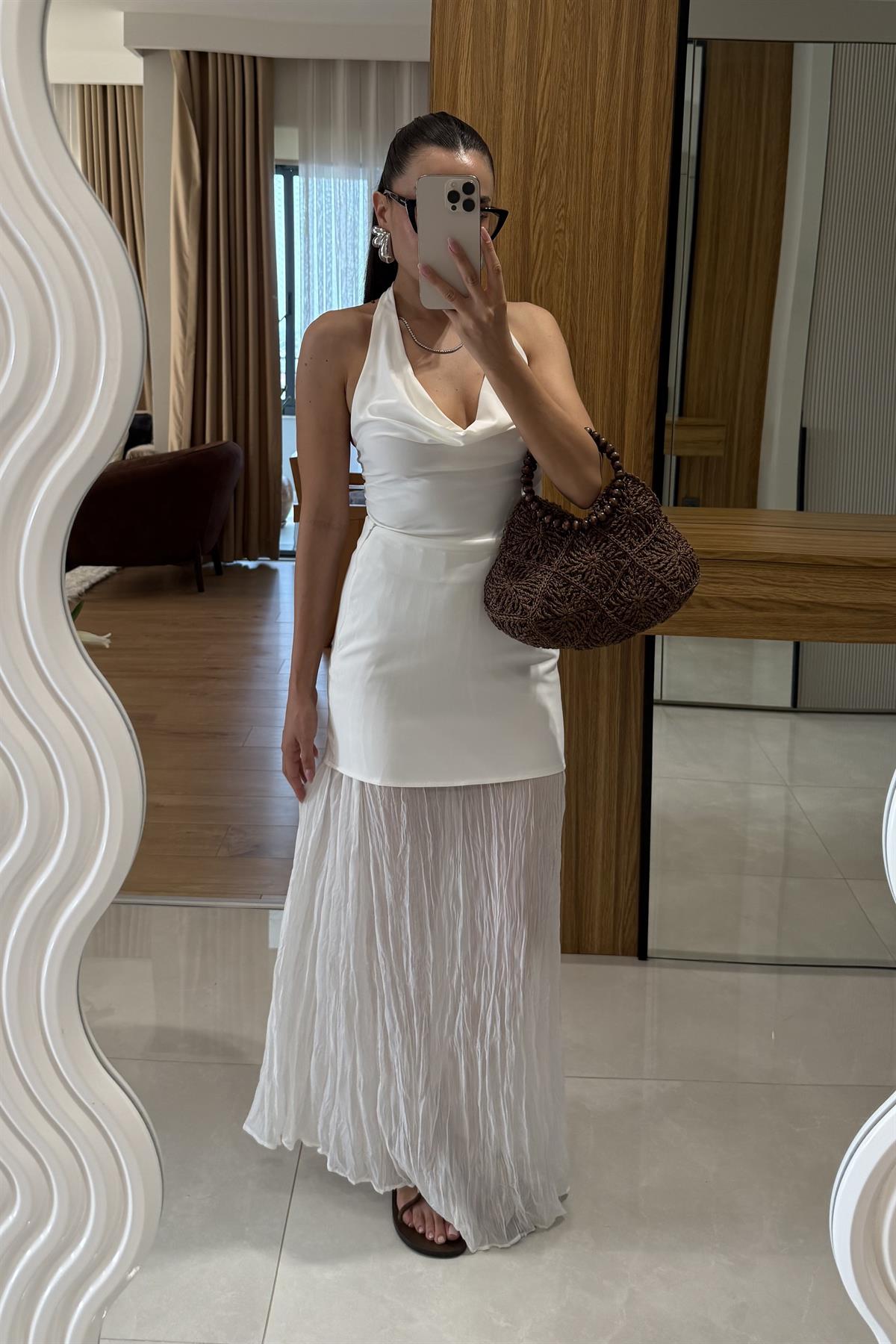 Saela Beyaz İçi Kraşlı Etek 