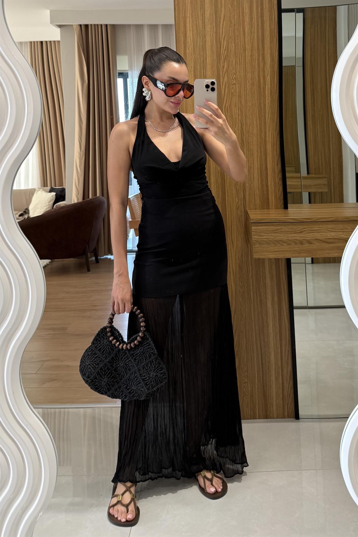 Saela Siyah İçi Kraşlı Etek 