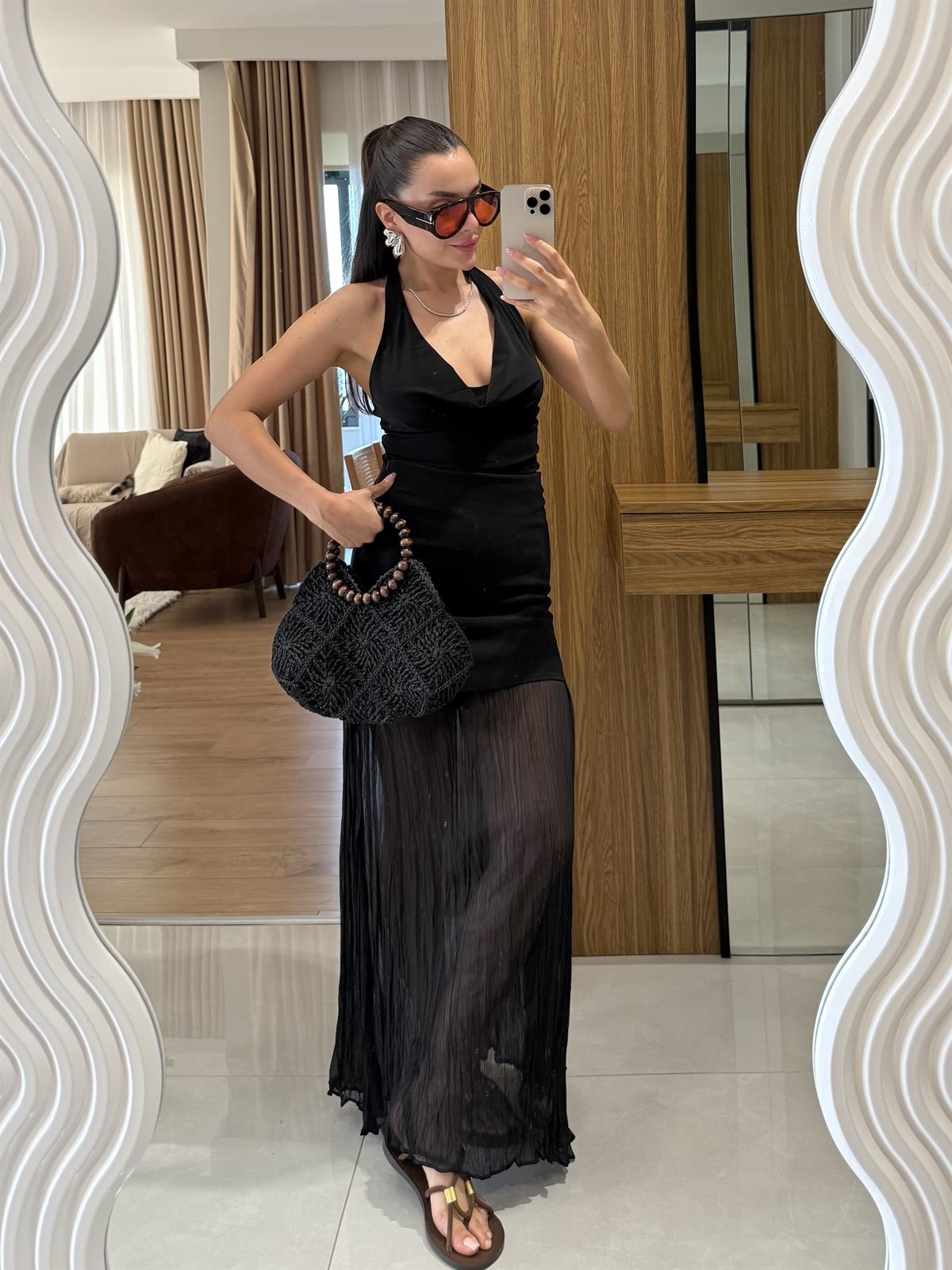 Saela Siyah İçi Kraşlı Etek 