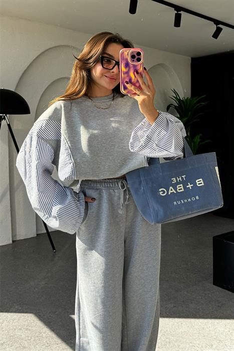 Saffron Mavi Geçişli Gri Sweat