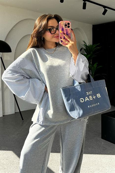 Saffron Mavi Geçişli Gri Sweat