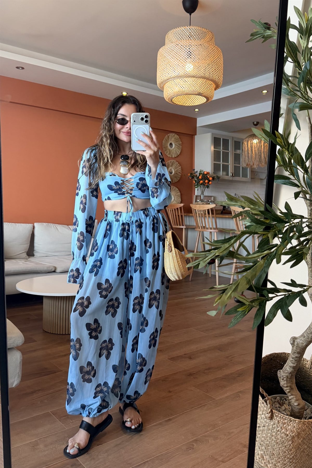 Saint Mavi Crop Bluz & Şalvar Kesim Pantolon Takım