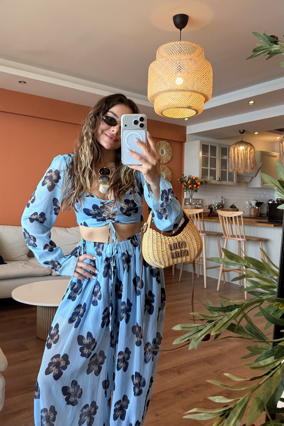 Saint Mavi Crop Bluz & Şalvar Kesim Pantolon Takım