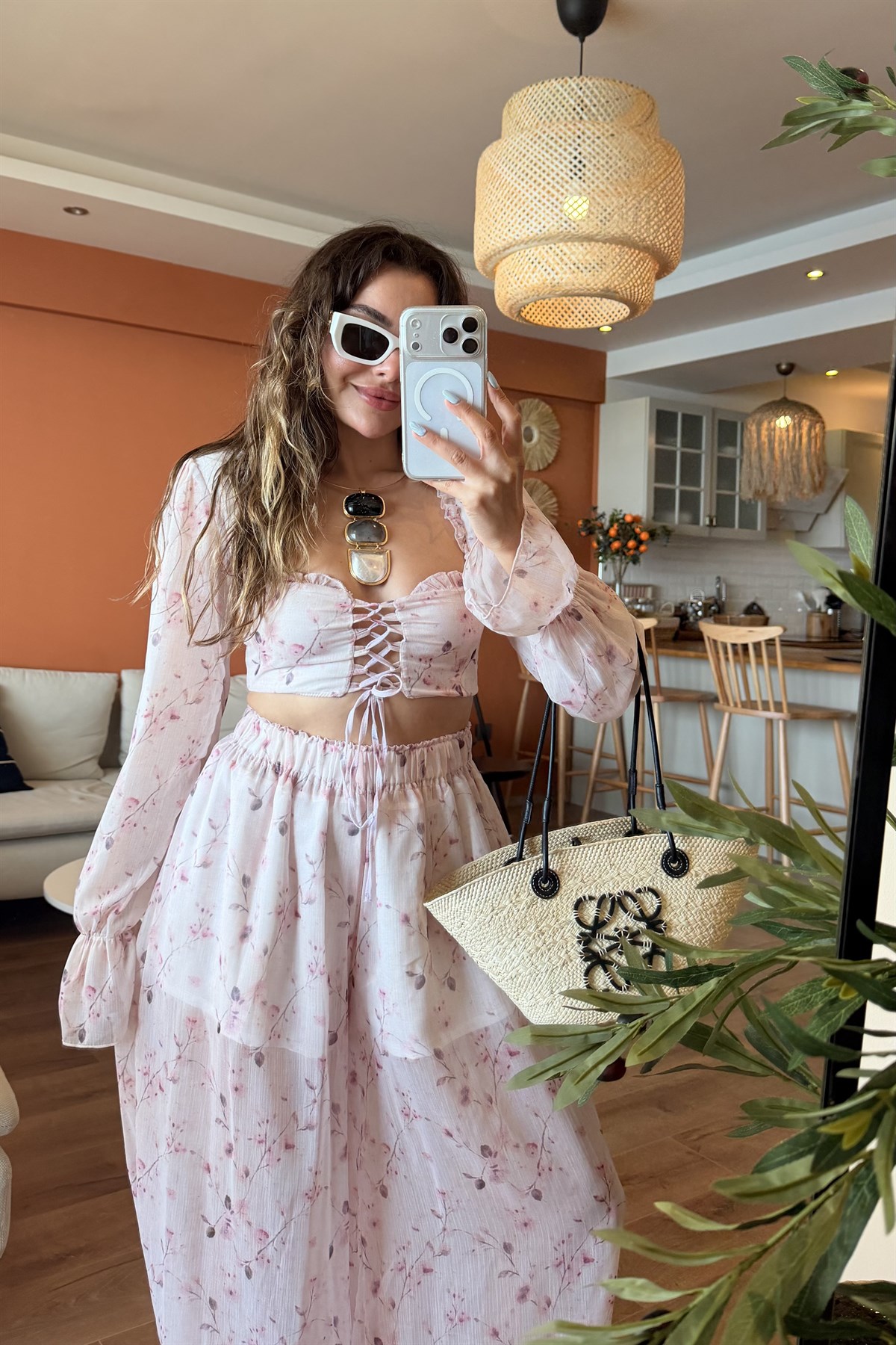 Saint Pembe Crop Bluz & Şalvar Kesim Pantolon Takım