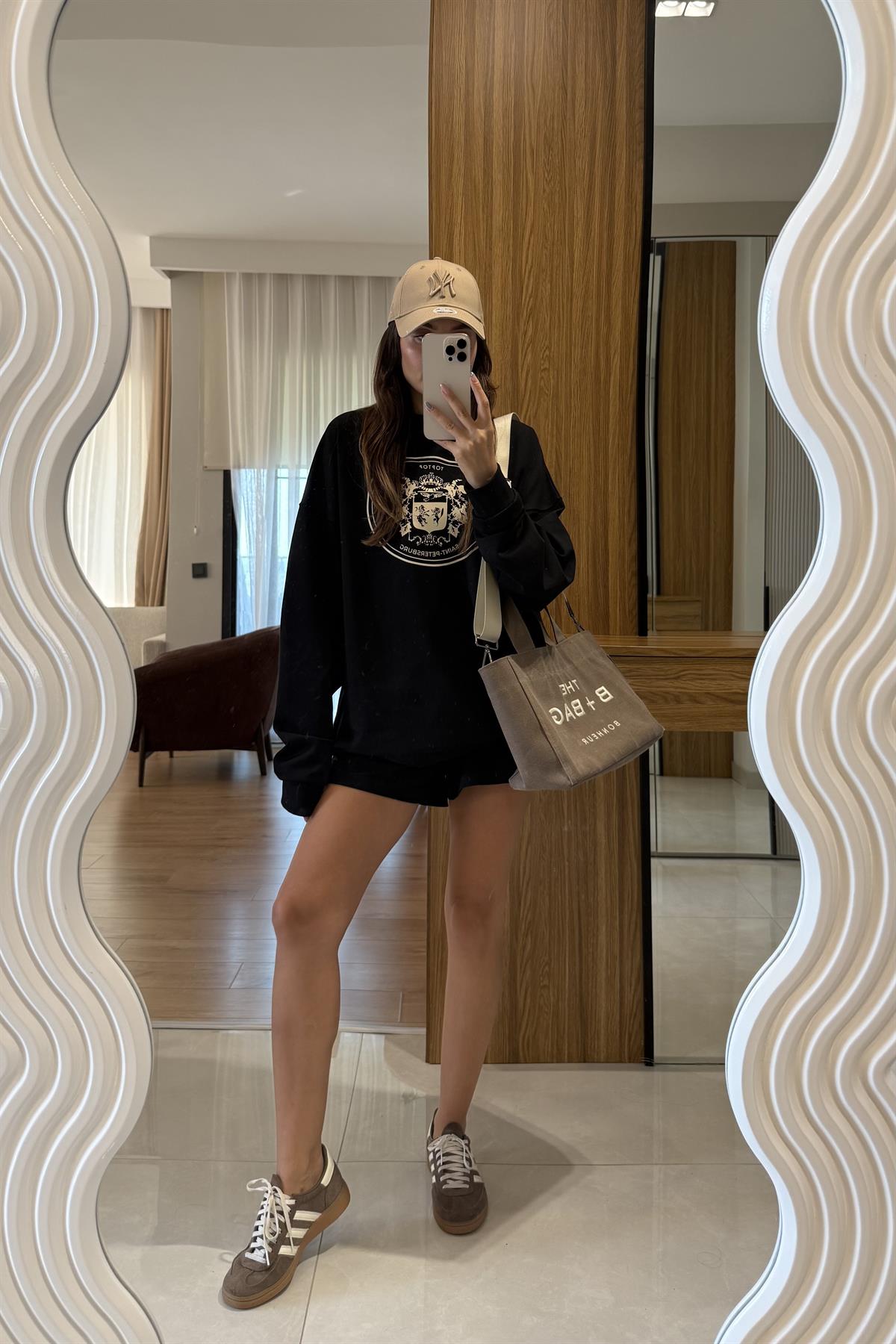 Saint Siyah Şort Sweat Spor İkili Takım