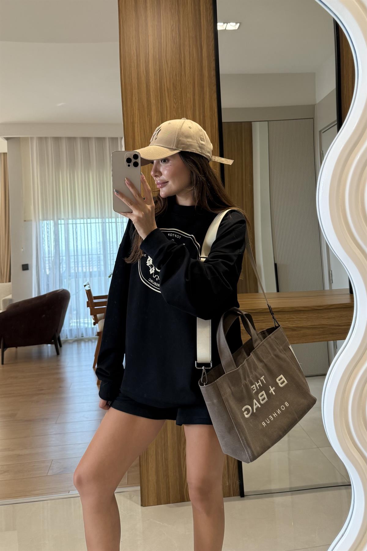 Saint Siyah Şort Sweat Spor İkili Takım