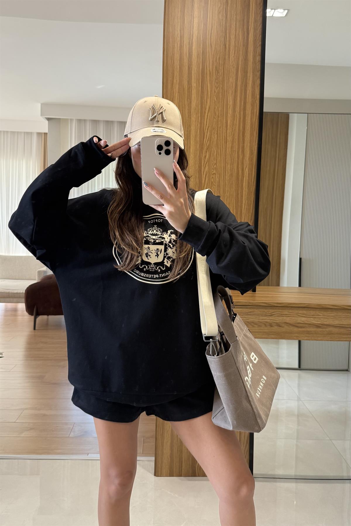 Saint Siyah Şort Sweat Spor İkili Takım