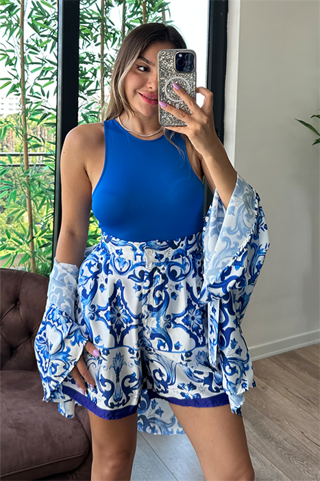 Saks mavi halter yaka bodysuit