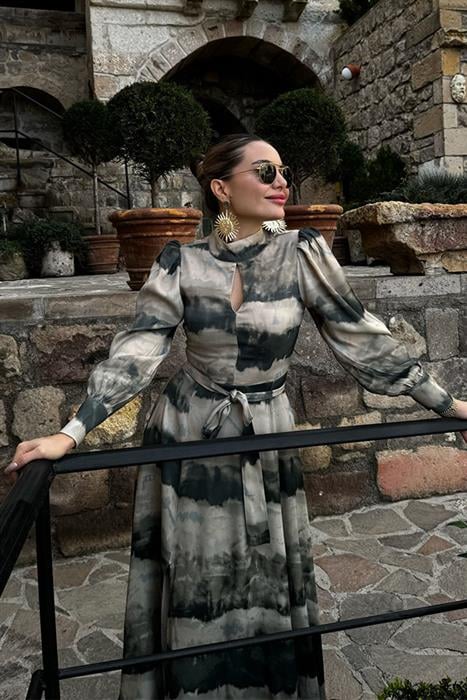 Salia Yeşil Krem Geçişli Elbise