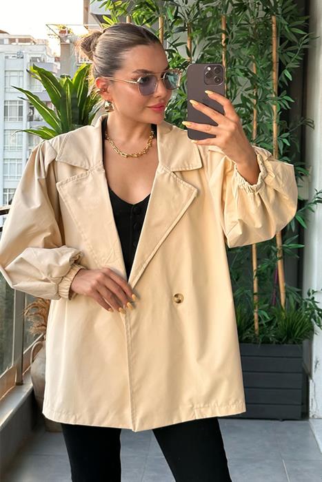 Salva Balon Kol Trençkot - Taş