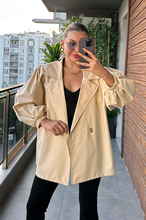 Salva Balon Kol Trençkot - Taş