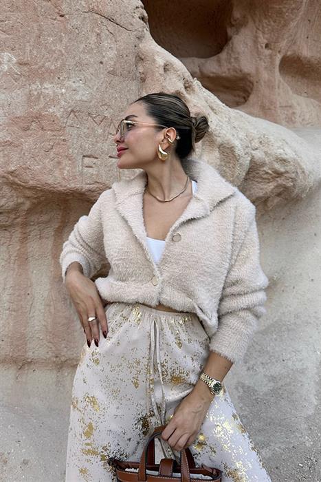 Samia Yakalı Yumoş Kazak - Sütlü Kahve