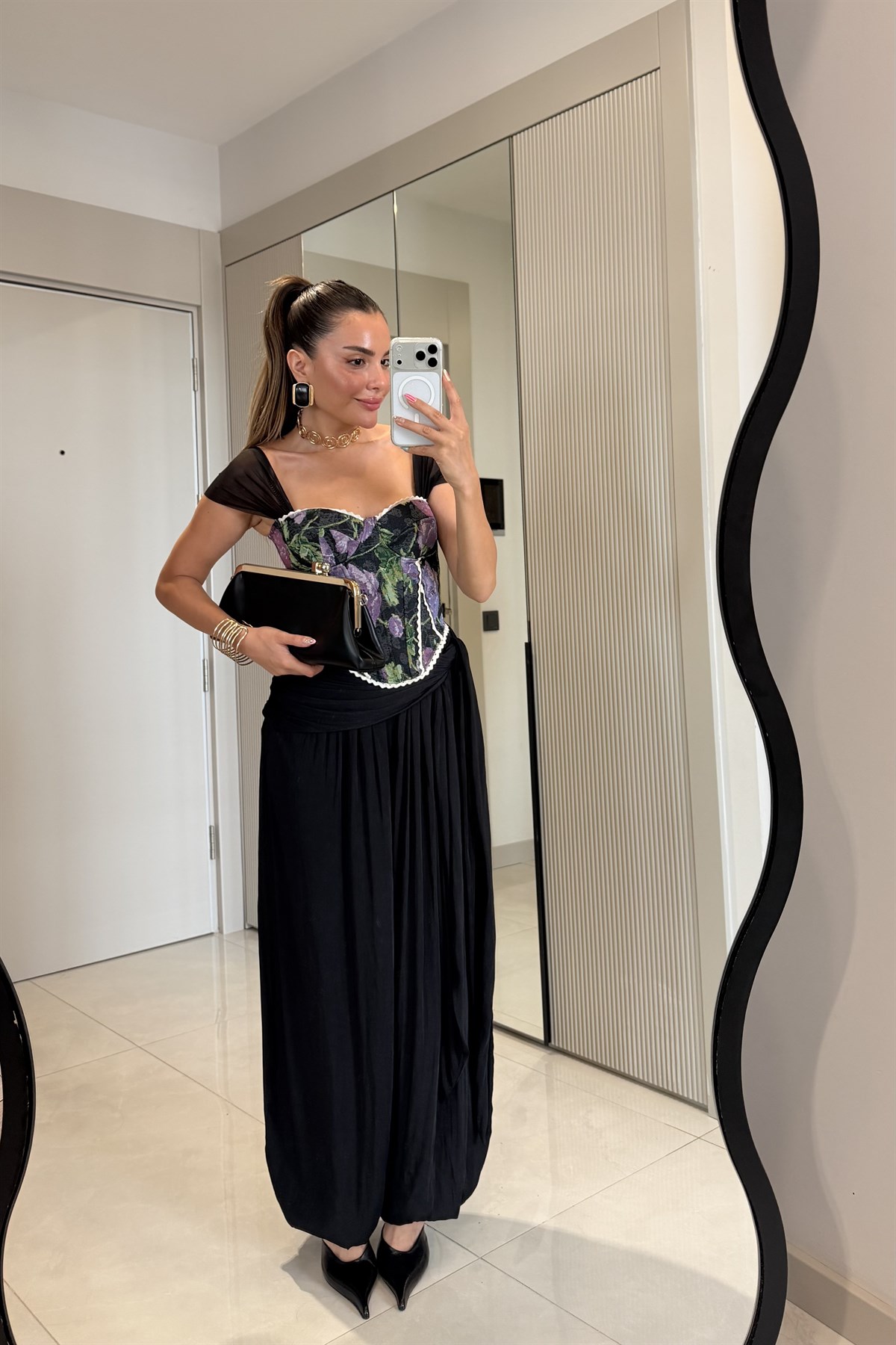Samira Mor Dantel Detaylı Desenli Korse Büstiyer