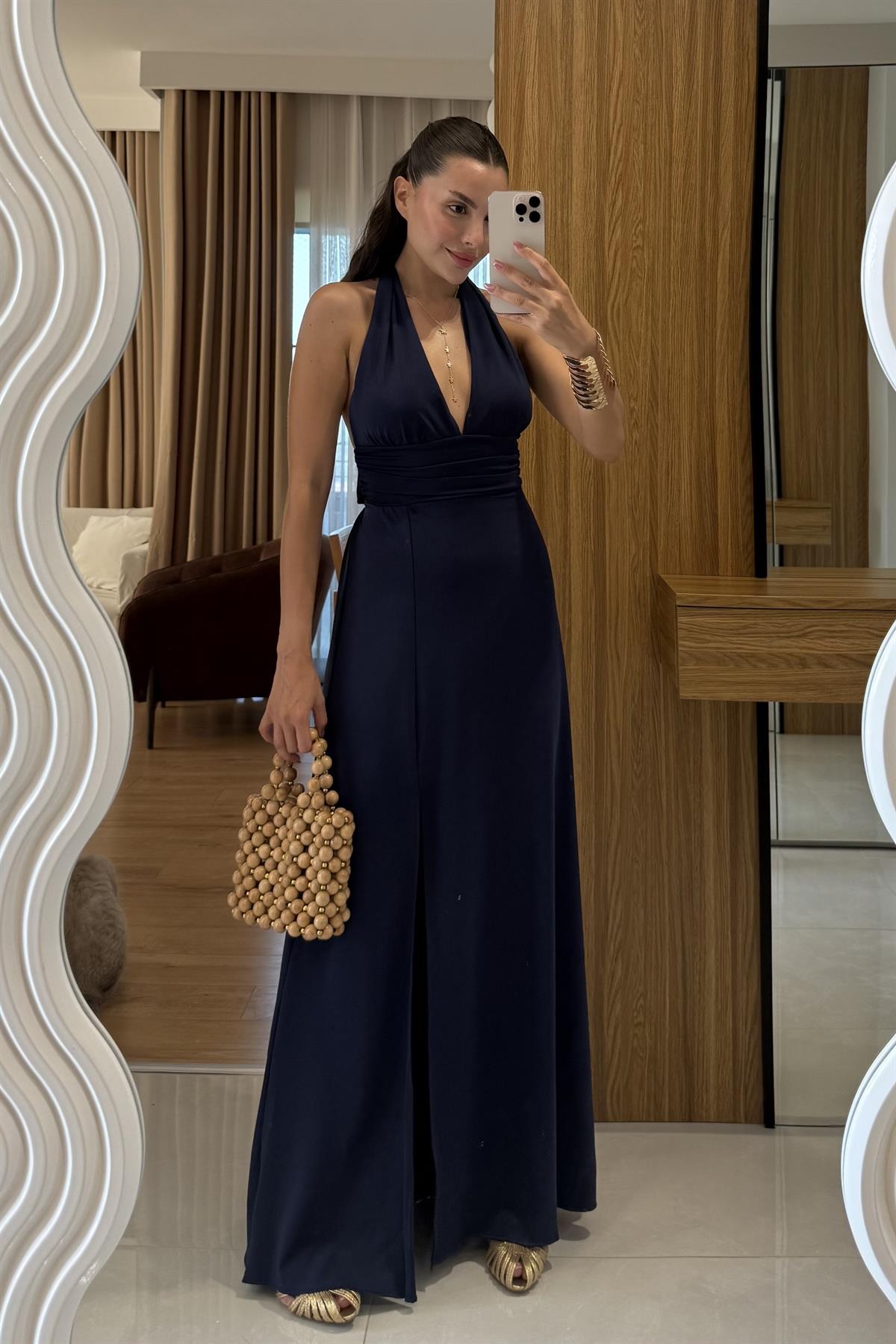 Sanjose Lacivert Boyundan Bağlamalı Elbise