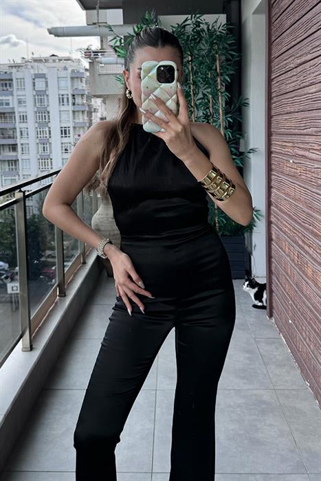 Santori Sırt Dekolteli Siyah Tulum