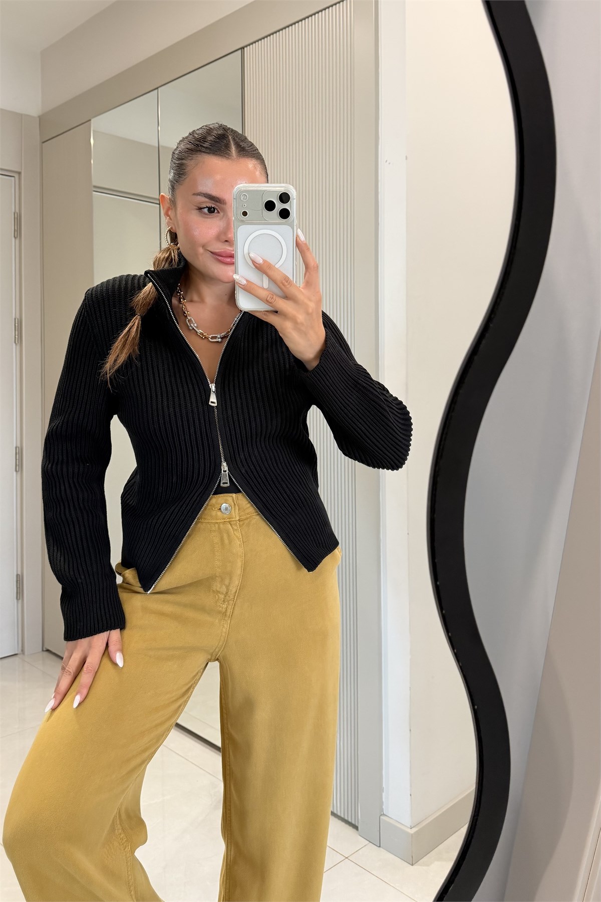 Savanna Siyah Çift Fermuarlı Hırka