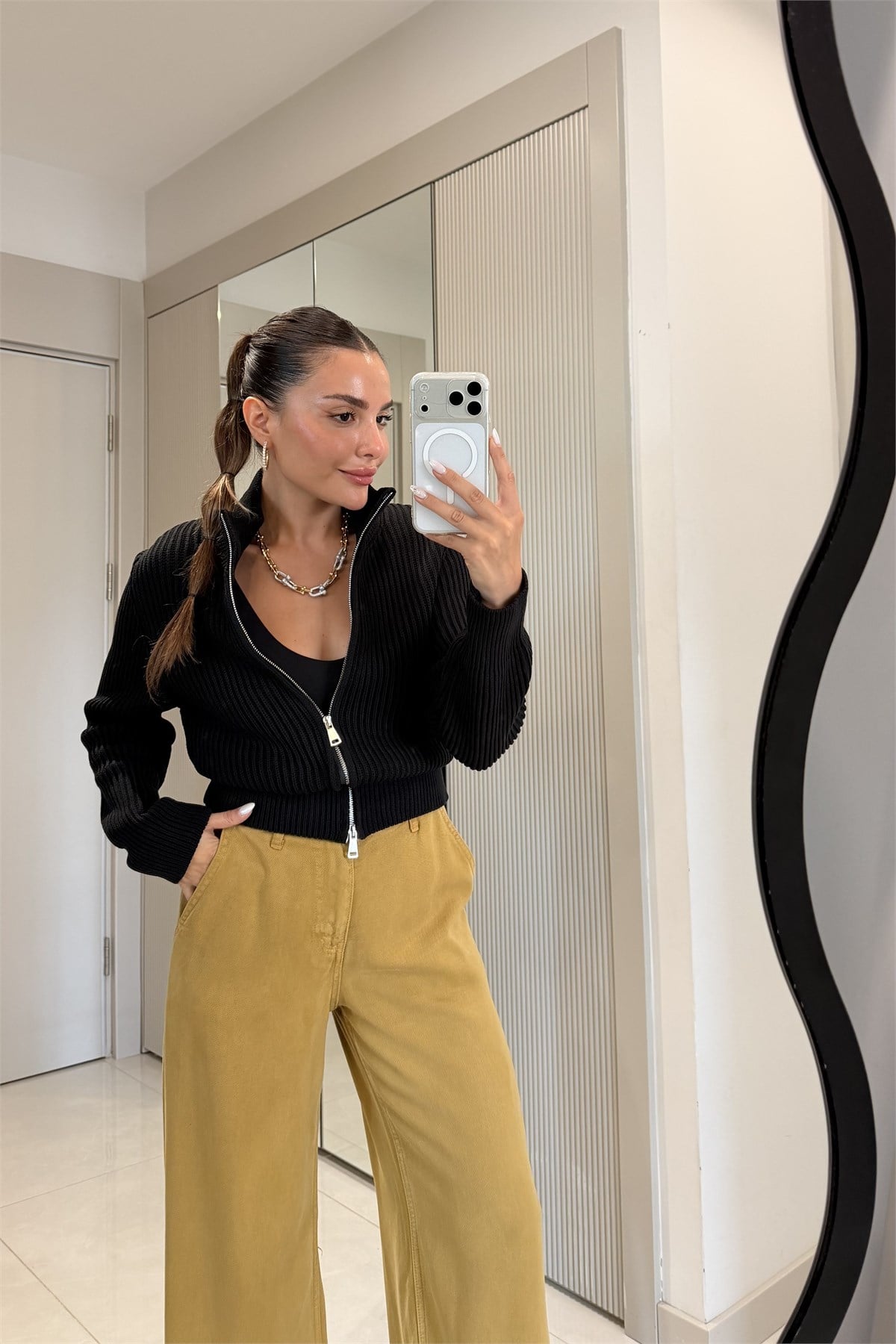 Savanna Siyah Çift Fermuarlı Hırka