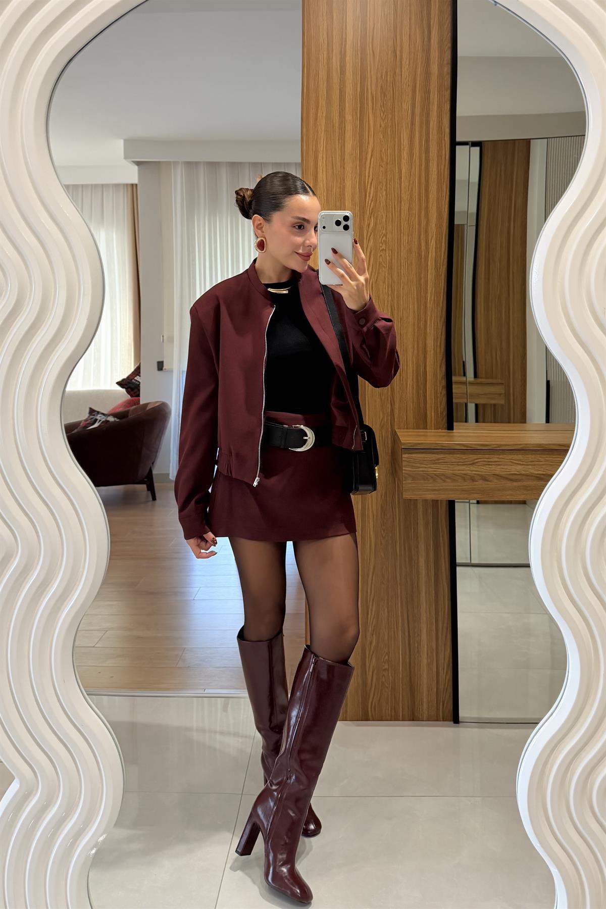 Scarlett Bordo Ceket Şort Etek Takım