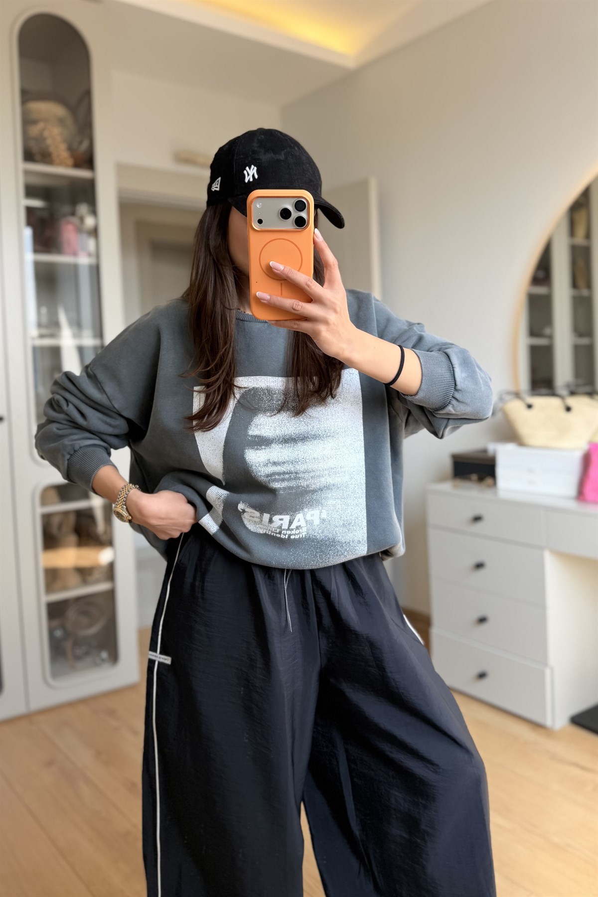Scorpio Baskılı Oversize Antrasit Sweatshirt